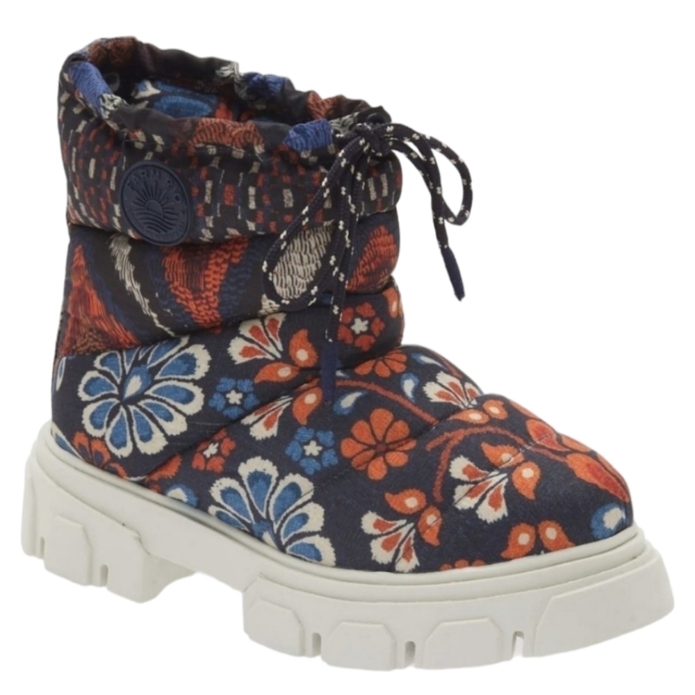 FARM RIO Lug Sole Puffer Bootie Pineapple Flower Women's 9 Chunky Floral Quilted